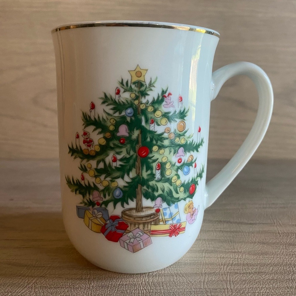 Vintage Lefton China Christmas Tree Mug Cup Excluvie Japan Gold Trim